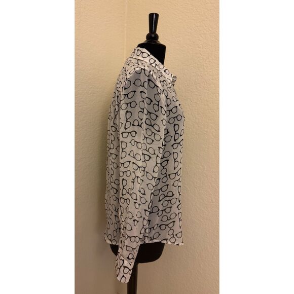 I Love HB1 Eyeglasses Print Sheer Long Sleeve Button Up - Sz L - Picture 4 of 10